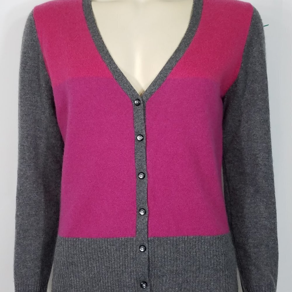 Apt. 9 pink fuchsia gray 100% cashmere button up cardigan sweater ladies Medium